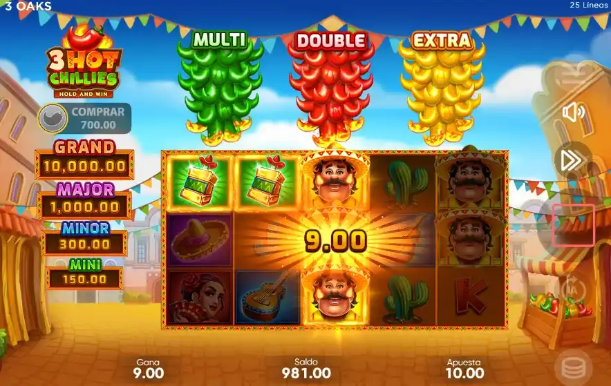 Bonuses, Re-Spins and jackpots in 3 Hot Chillies